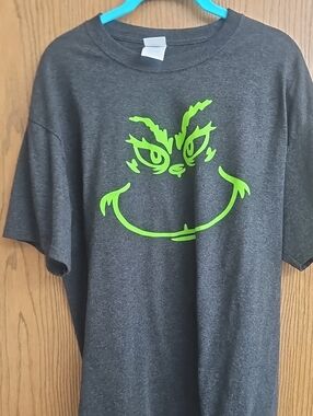 Dark Gray T-Shirt with Neon Green Grinch Face